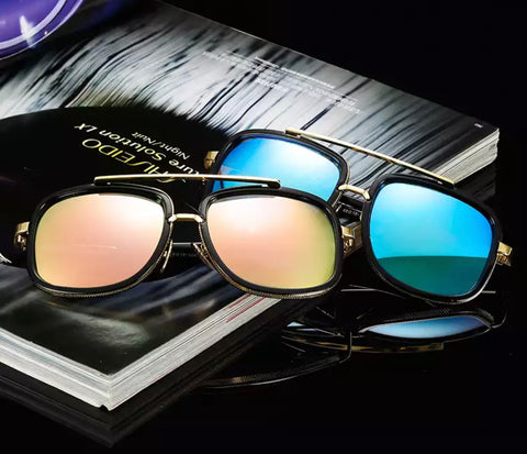 Unisex Gold Sunglasses w/ Blue Lenses