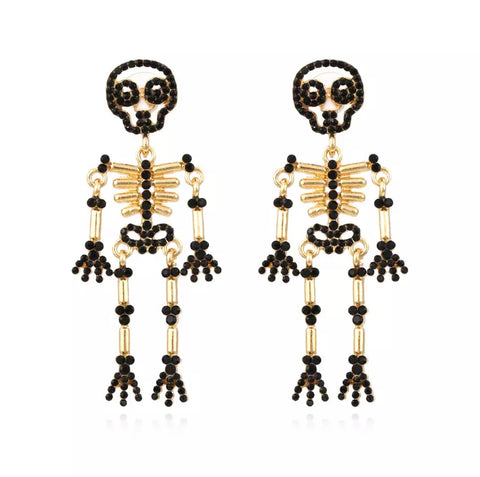 Skull Black Rhinestone Earrings