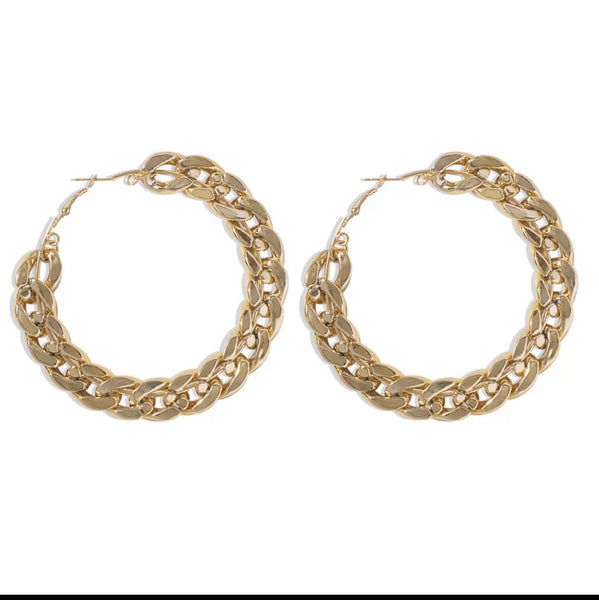 Gold chain hoop earrings