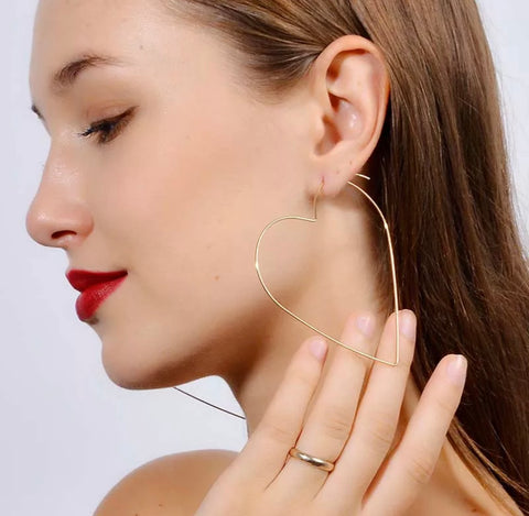 Thin Gold Heart Hoop Earrings