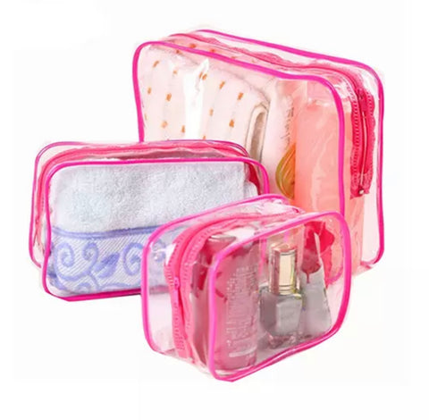 Pink 3pcs Transparent Toiletry/Make up Bags