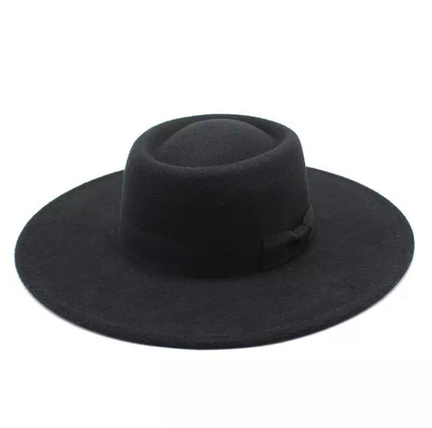 Black Wide Brim Hat w/Fabric Bow