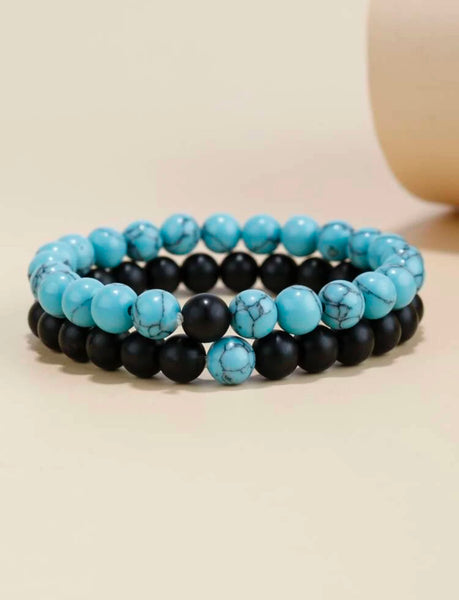 2pcs Small Turquoise and Black Bead Stack