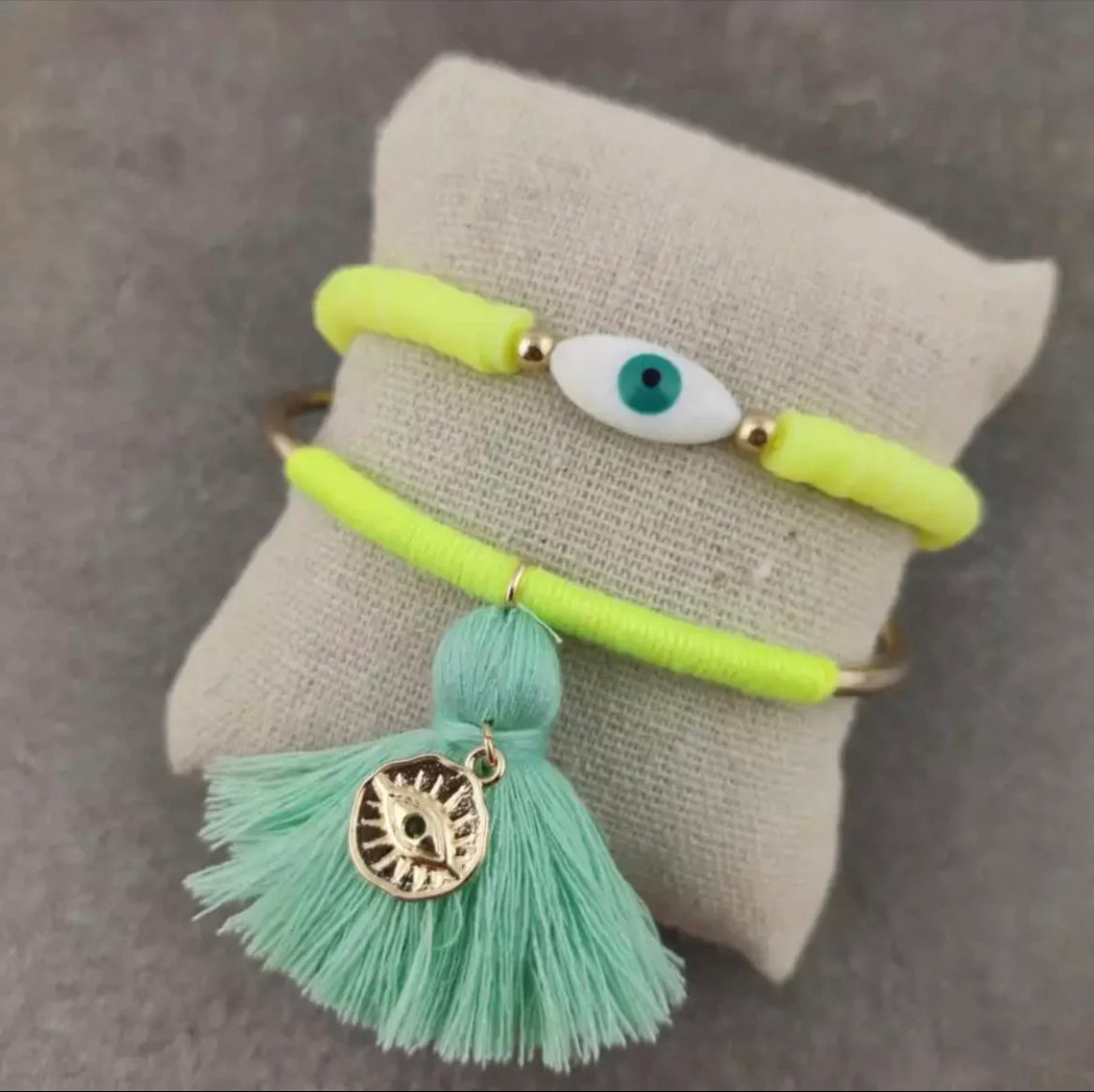 NEON Green Evil Eye Double Bracelet Set