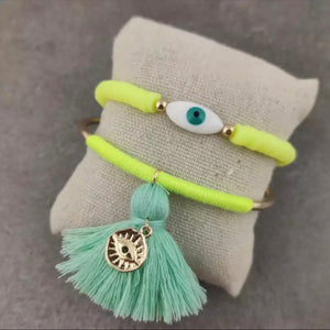 NEON Green Evil Eye Double Bracelet Set