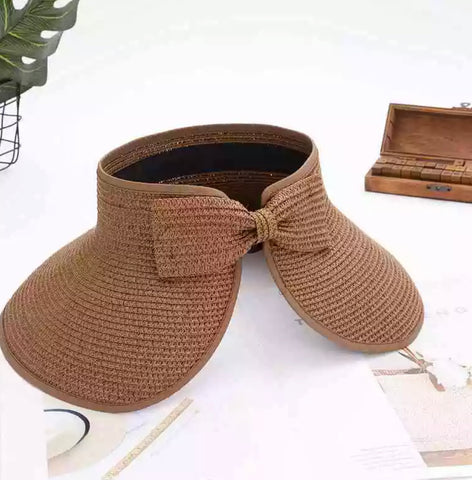 Brown Packable/Rollable Straw Sun Visor Hat