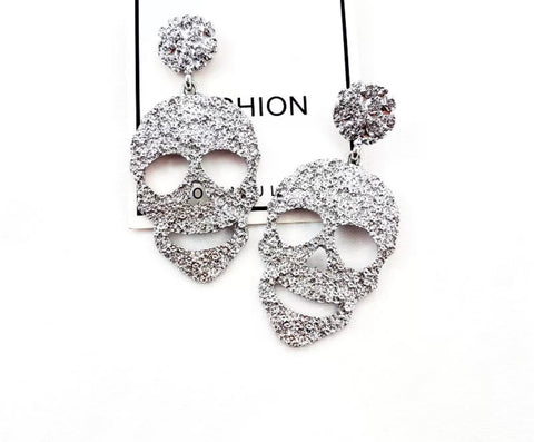 Silver Skull Textured Earrings