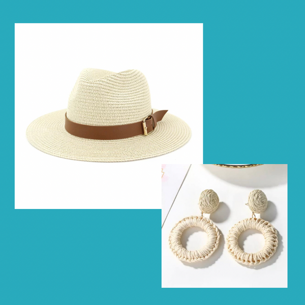 Large Brim Straw Hat & Earring Combo