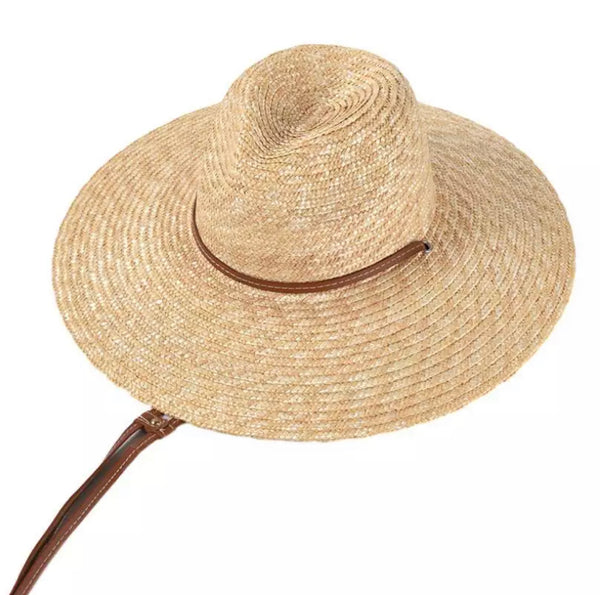 Straw Sun Hat w/brown Leatherette Strap