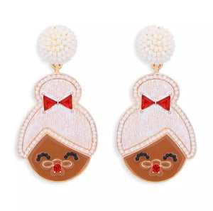 Brown Mrs. Claus Rhinestone & Bead Earrings