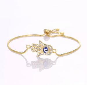 Hamsa & Evil Eye Rhinestone Bracelet