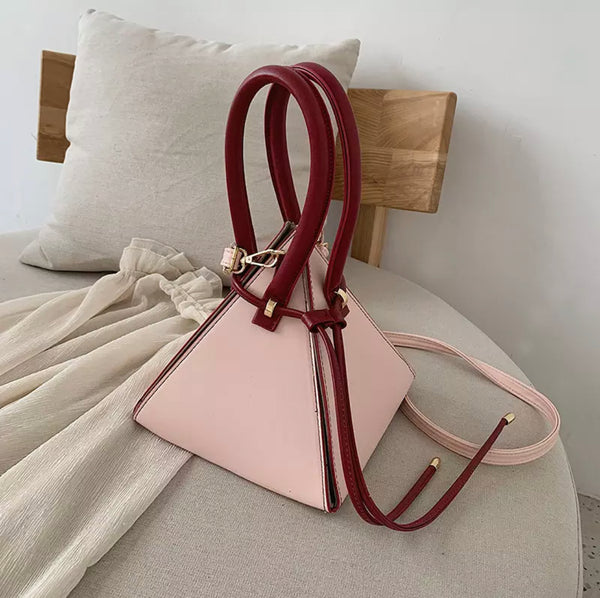 Pink & Burgundy Vegan Leather Triangle Bag