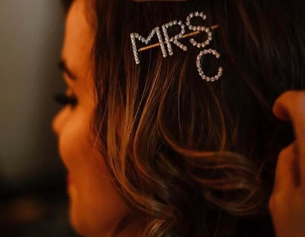 MRS and Initial Rhinestone Bridal Hair Pin (Various)