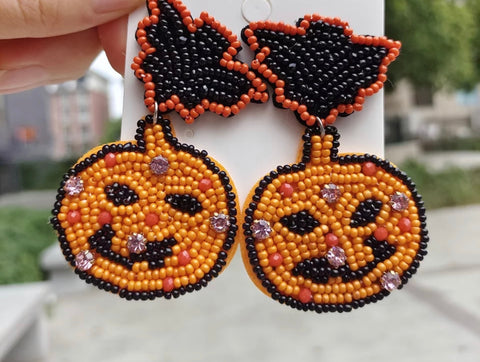 Handmade Beaded Pumpkin Earrings