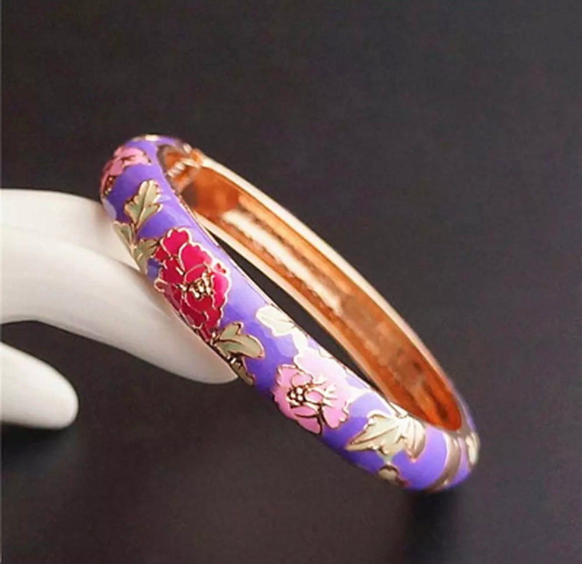 Floral Cloisonné Bangle Bracelet (Multiple Colors)