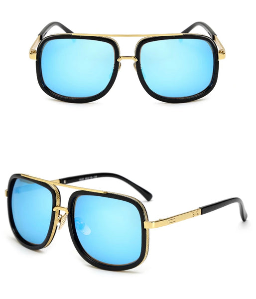 Unisex Gold Sunglasses w/ Blue Lenses