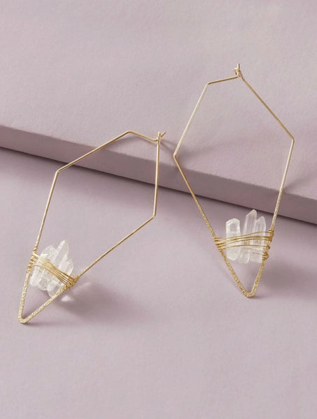 Geometric wire wrapped Gem Earrings w/Ring