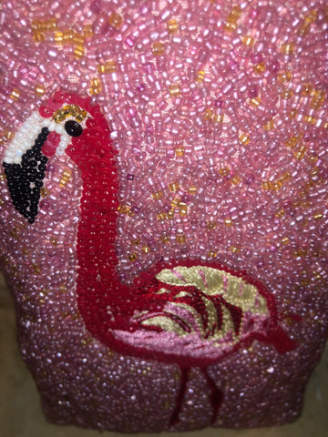Hand Beaded Flamingo Purse w/ Earrings