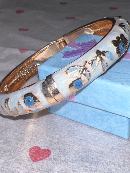 Floral Cloisonné Bangle Bracelet (Multiple Colors)