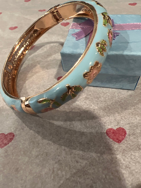 Floral Cloisonné Bangle Bracelet (Multiple Colors)